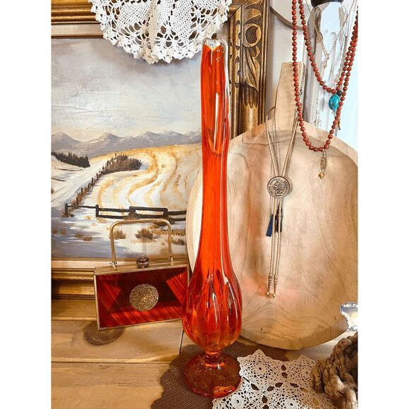 Vintage Viking 6 Petal Epic Persimmon Swung Vase – 21.5" Tall - Picture 1 of 6